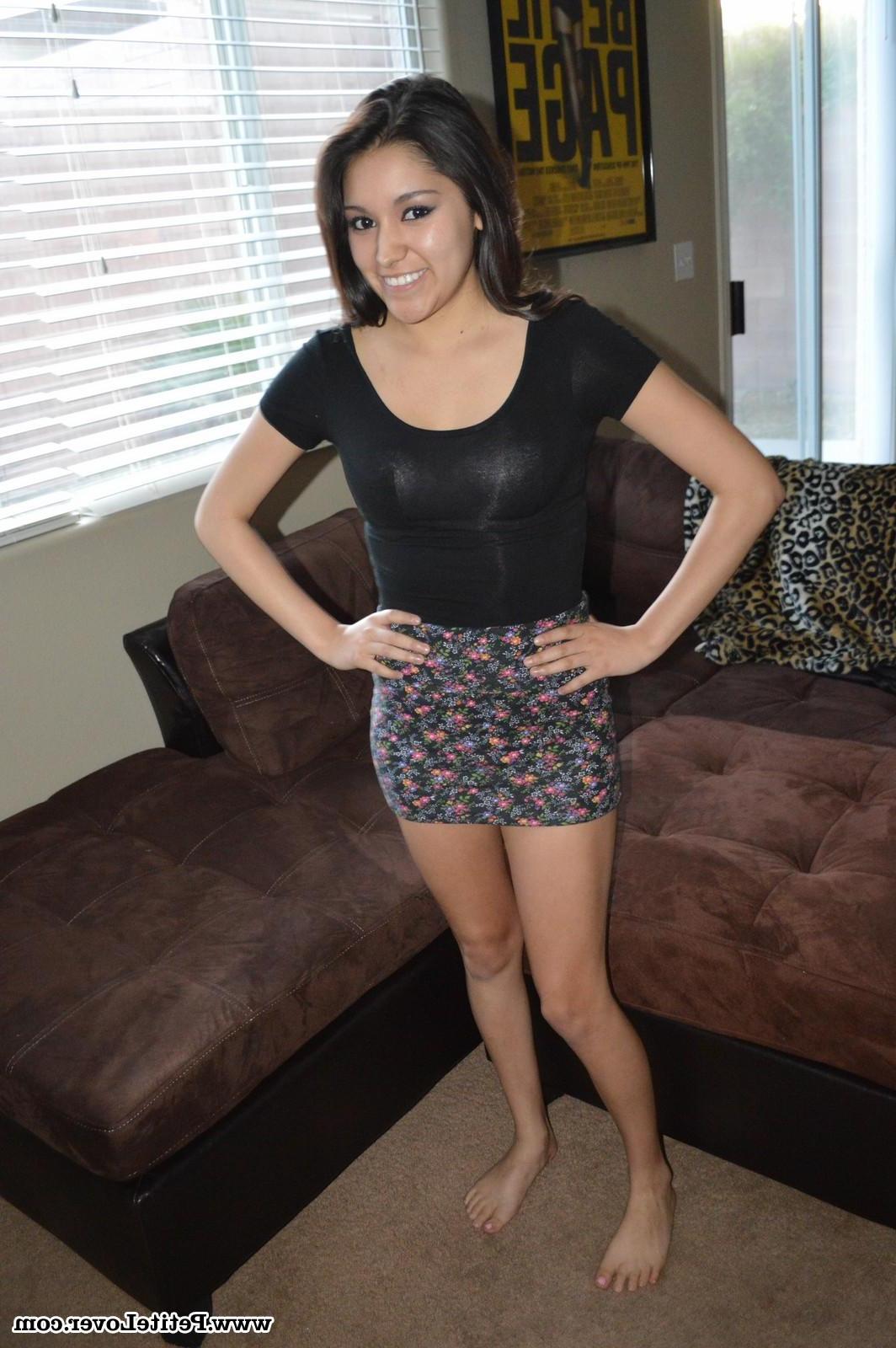 16P Petite latina Selena Santoro gets naughty in a short skirt