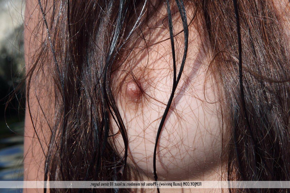 16P Pictures of brunette girl Marina T stripping out of her bikini