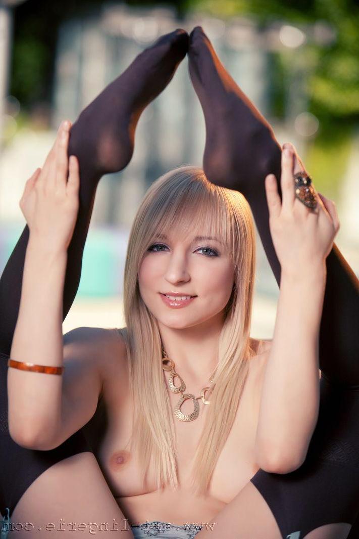 16P Blonde teen Ashely Jane shows you her tight pussy in black stockings