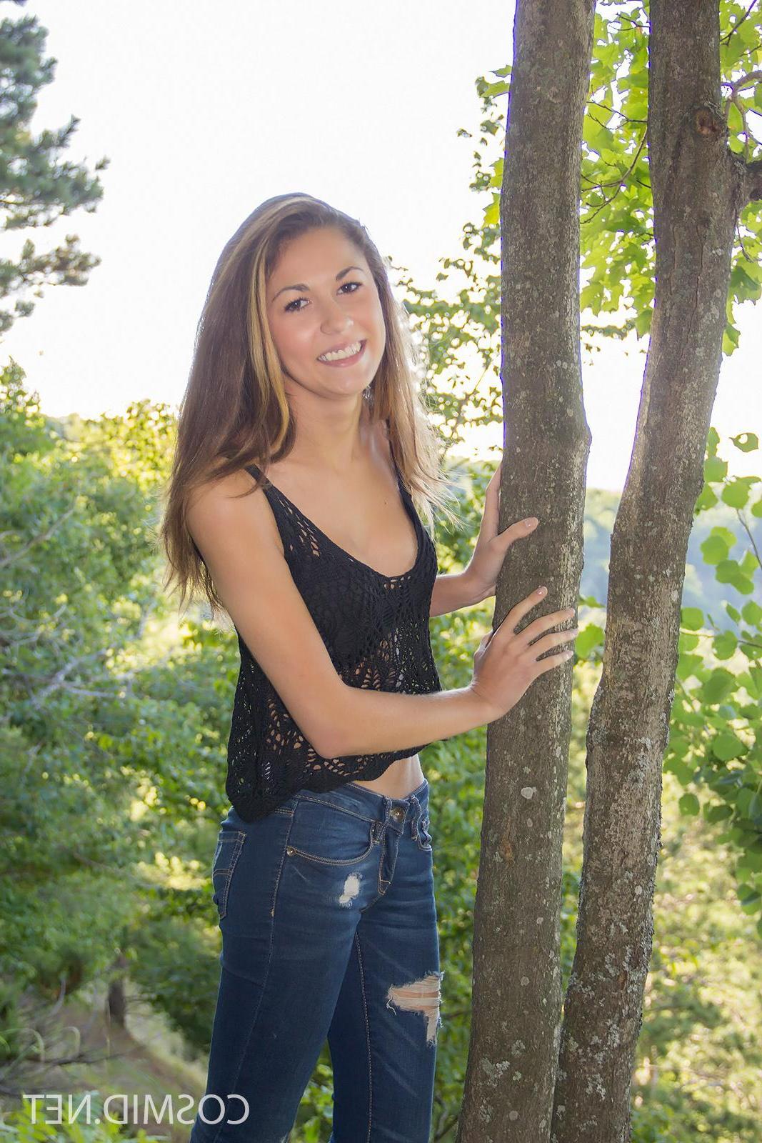 16P Beautiful coed Becca Clark strips down to her panties on her nature walk