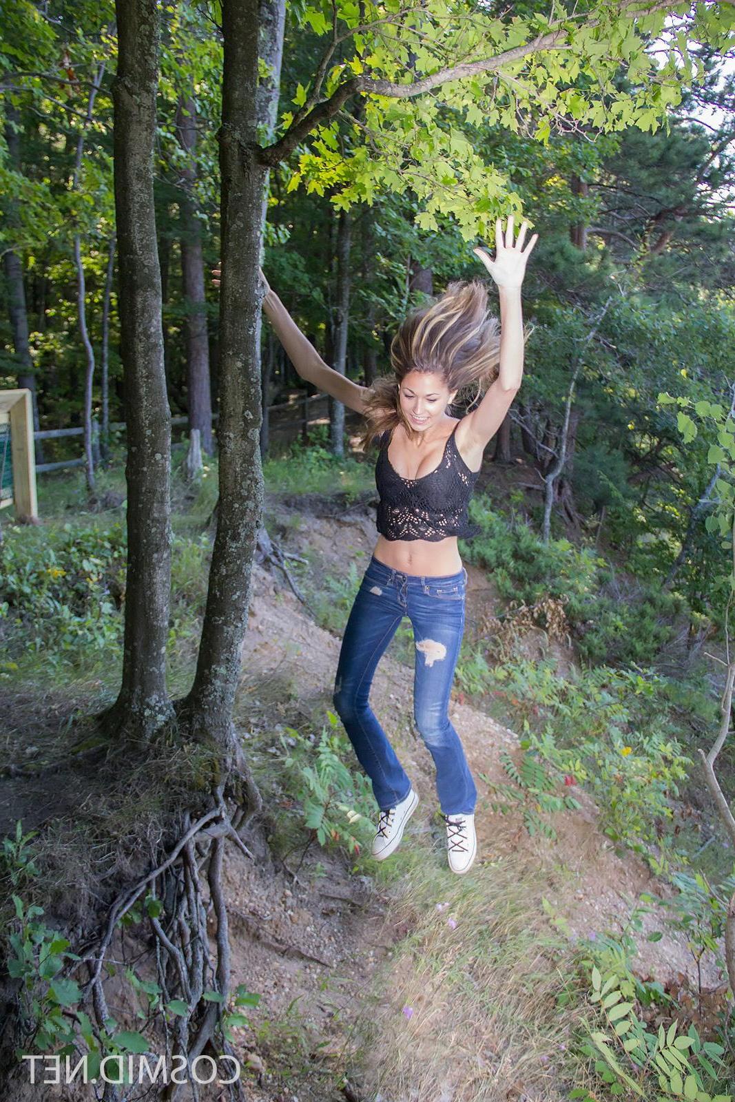 16P Beautiful coed Becca Clark strips down to her panties on her nature walk