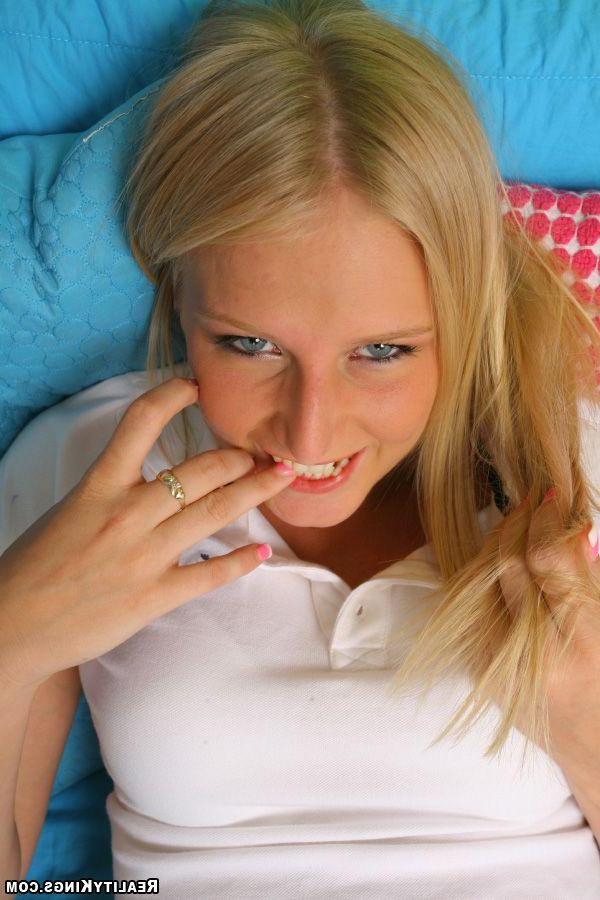 20P Pictures of a cute blond teen riding a hard cock