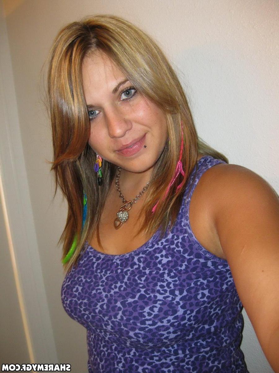 20P Amateur blonde coed shares pics of her big boobs