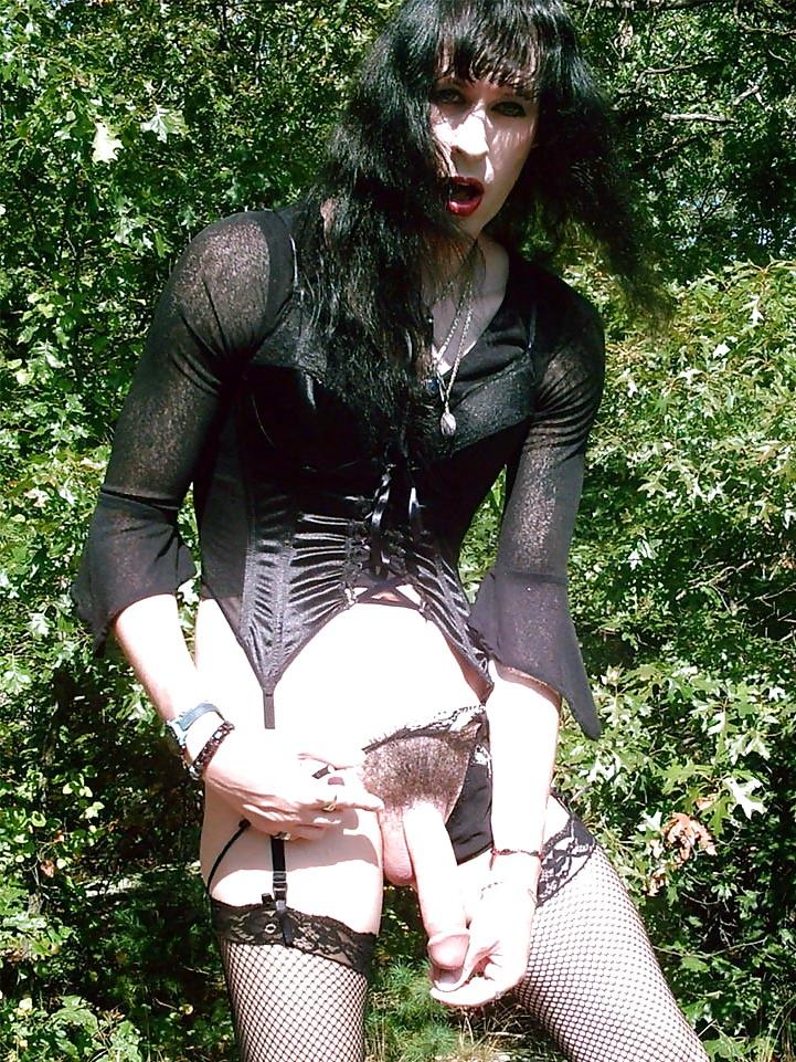 25P Goth tranny with big hairy cock