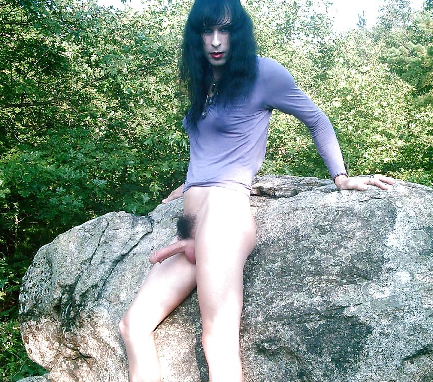 25P Goth tranny with big hairy cock