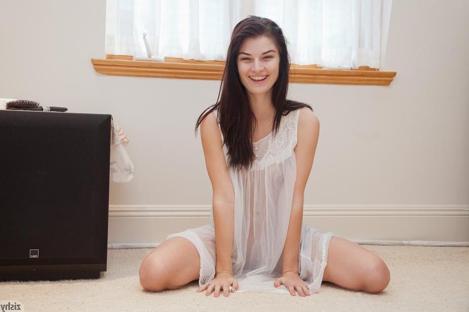 8P Brunette teen Alyson Grey teases in her white sheer