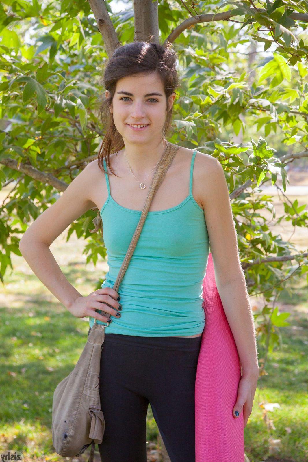12P Cute coed Ingrid Hayes enjoys a workout in her yoga pants