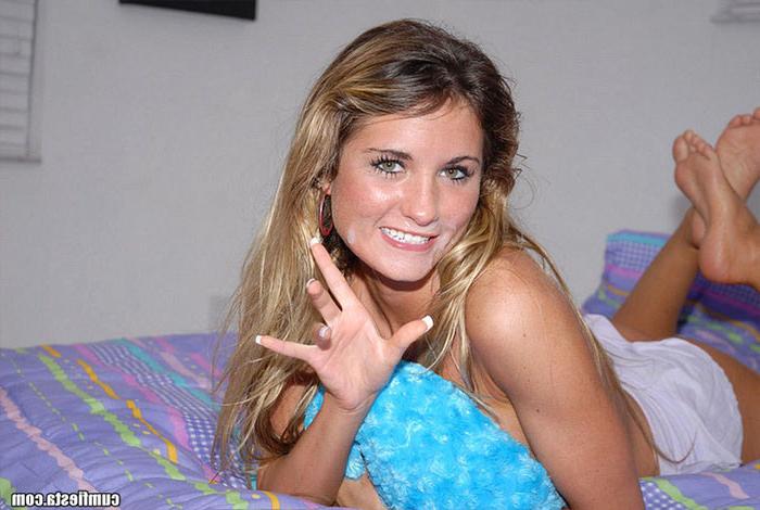 15P Hot blonde babe takes her first on camera facial here