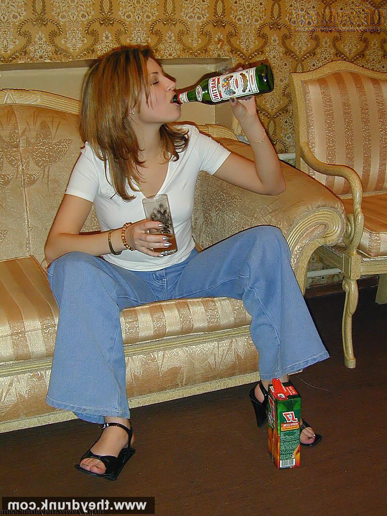 16P Drunk teen blonde Jennifer drinks wine from the bottle and goes 