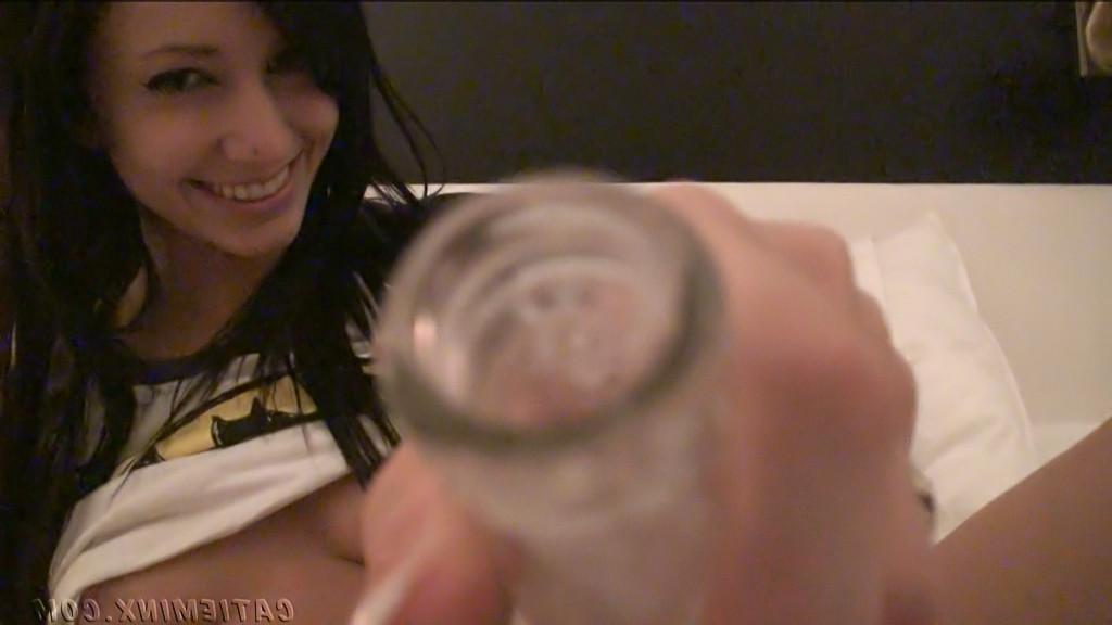 15P Cute teen girl masturbates with beer bottle