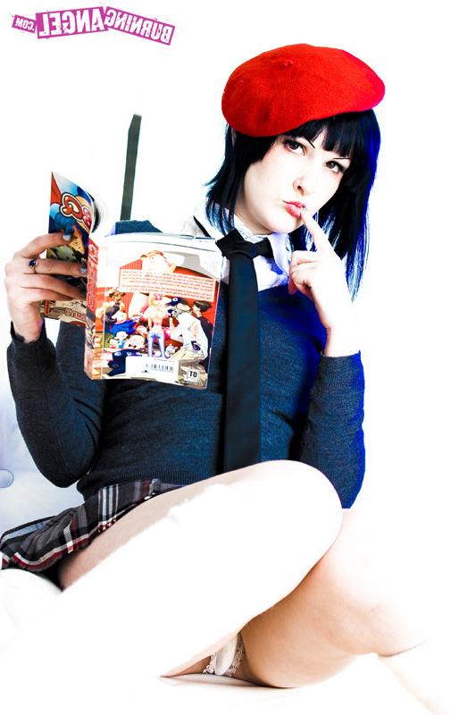 15P Tattooed girl in school girl uniform gets naked