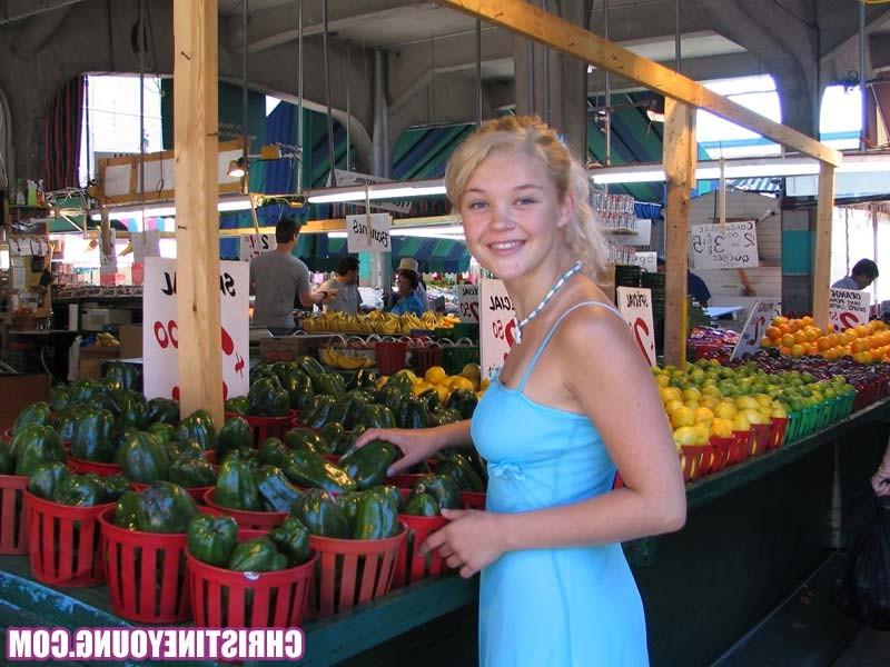 14P Busty blonde teen Christine Young flashing her amazing tits