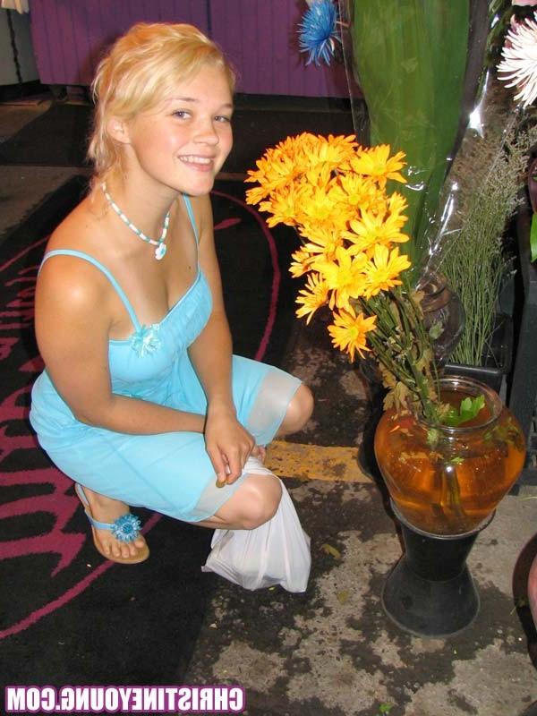 14P Busty blonde teen Christine Young flashing her amazing tits