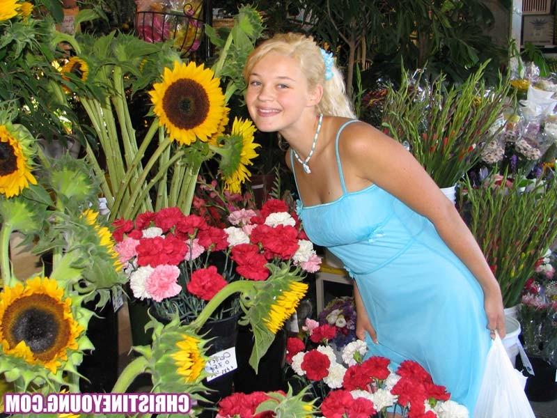 14P Busty blonde teen Christine Young flashing her amazing tits