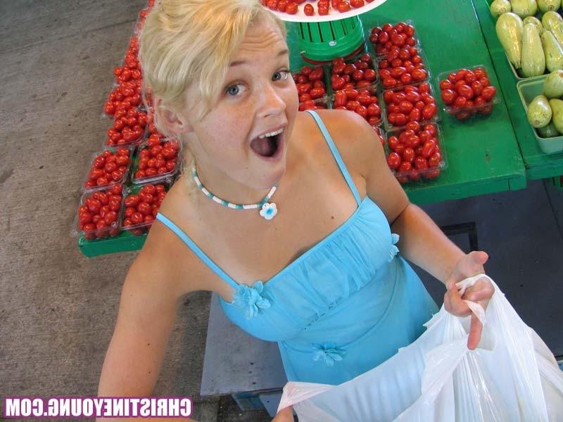 14P Busty blonde teen Christine Young flashing her amazing tits