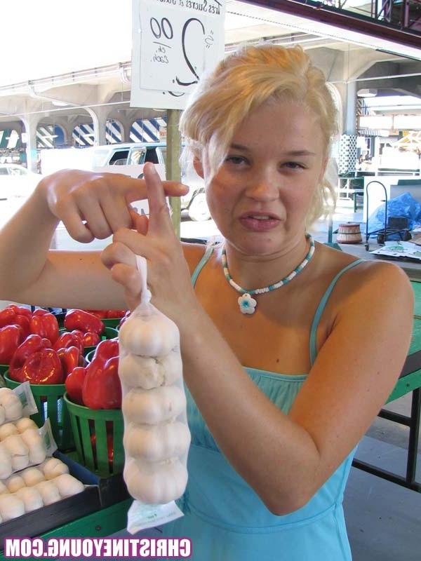 14P Busty blonde teen Christine Young flashing her amazing tits
