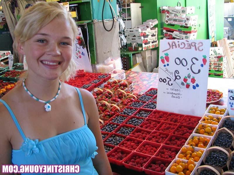 14P Busty blonde teen Christine Young flashing her amazing tits