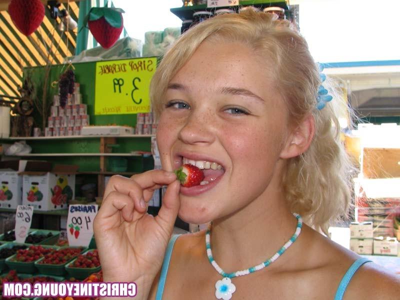 14P Busty blonde teen Christine Young flashing her amazing tits