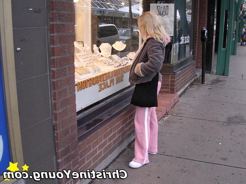 14P Cheerful blonde teen Christine Young flashing and teasing