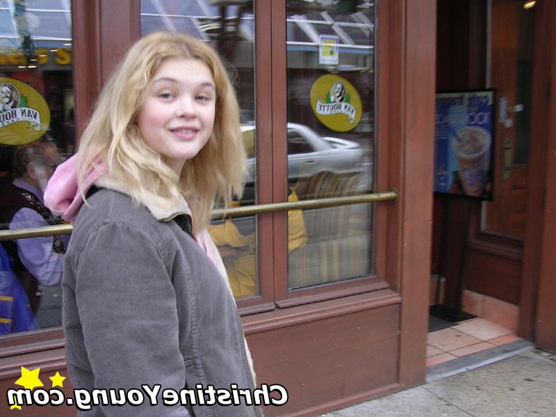 14P Cheerful blonde teen Christine Young flashing and teasing