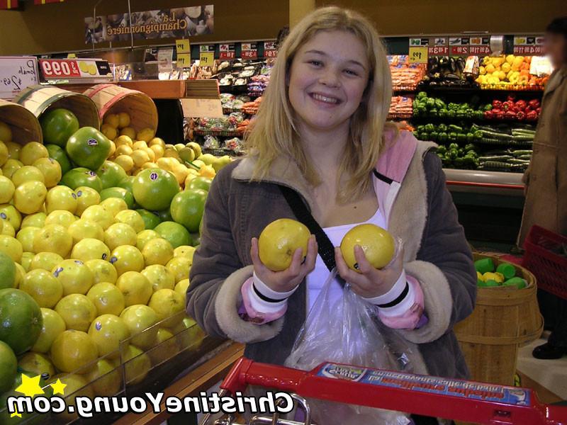 14P Cheerful blonde teen Christine Young flashing and teasing
