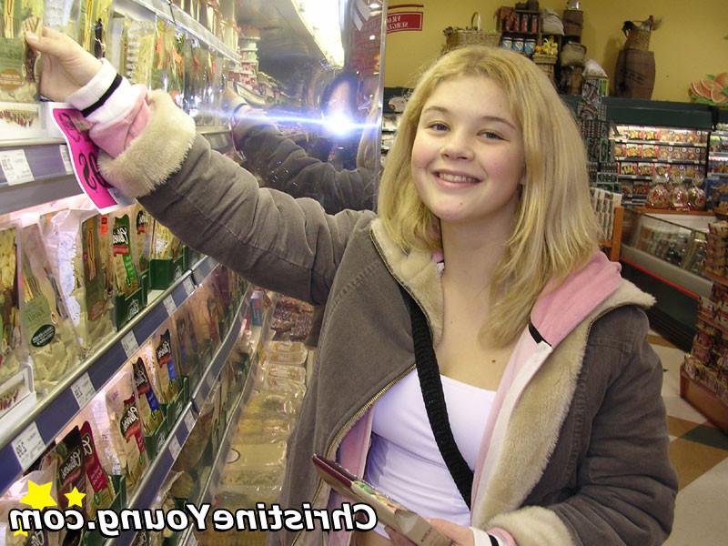 14P Cheerful blonde teen Christine Young flashing and teasing