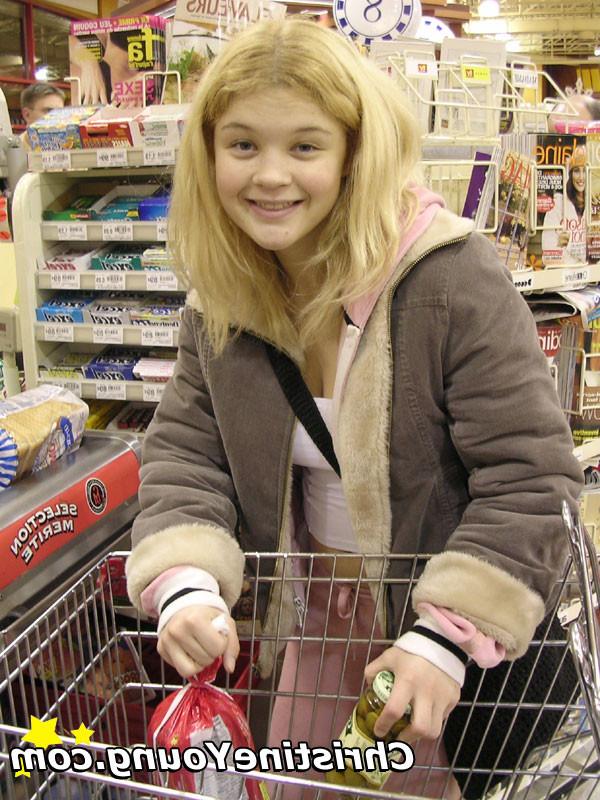 14P Cheerful blonde teen Christine Young flashing and teasing