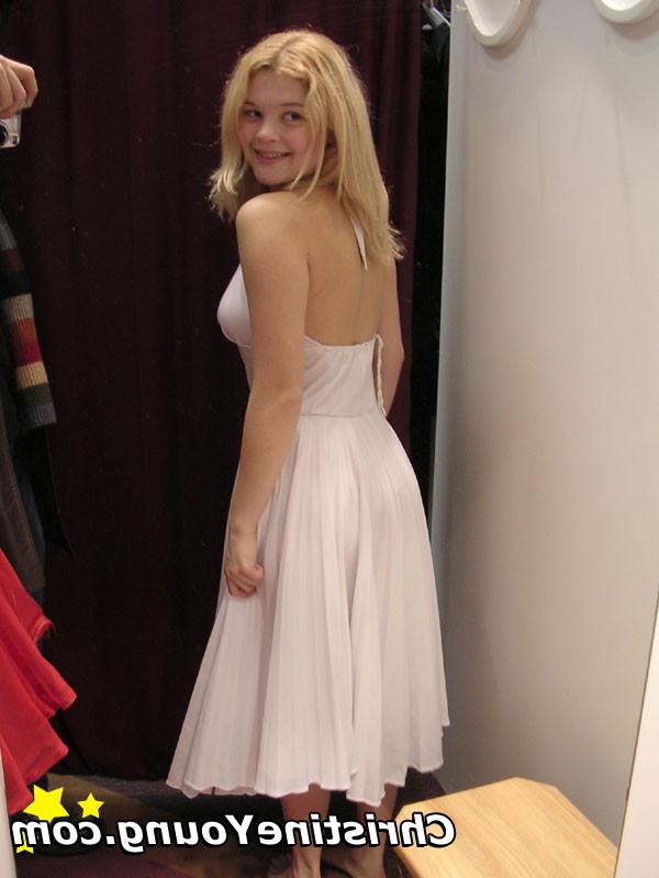 14P Cheerful blonde teen Christine Young flashing and teasing