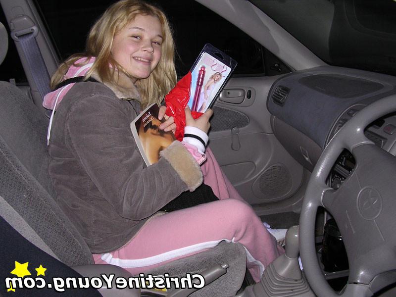 14P Cheerful blonde teen Christine Young flashing and teasing