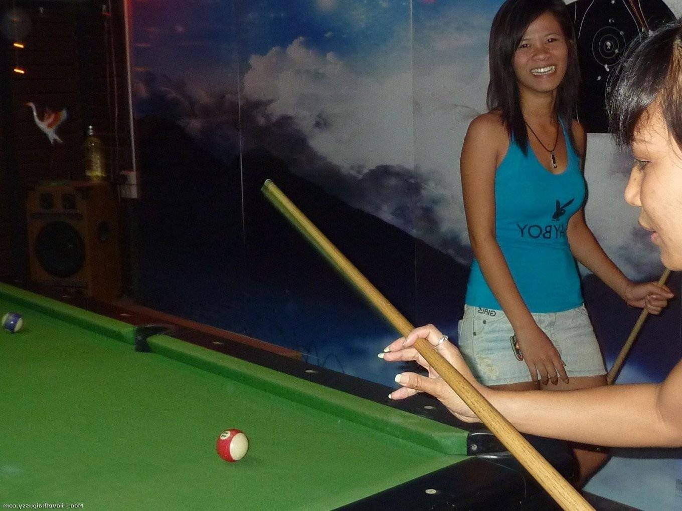 25P Drunk Thai Hooker plays pool then bareback fucks sex tourist asian pussy banger