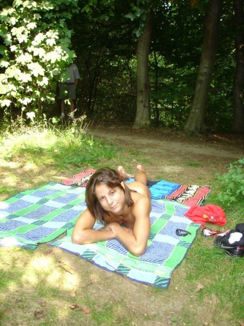 16P Naked sporty teen with beautiful body sunbathes in the forest