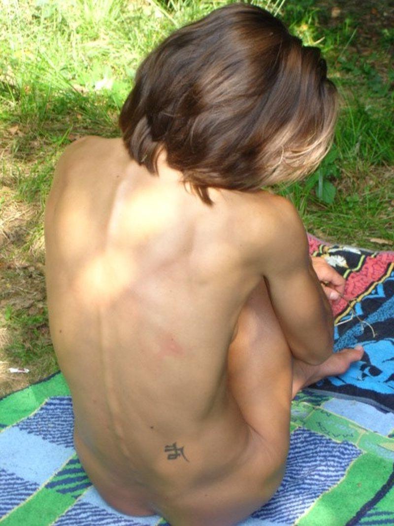 16P Naked sporty teen with beautiful body sunbathes in the forest