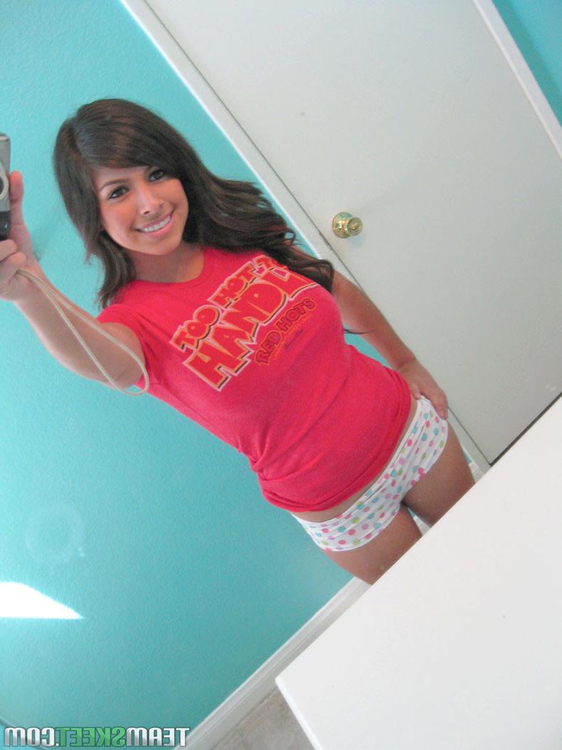 12P Sexy Latina teen girlfriend takes some pics of her nice huge tit