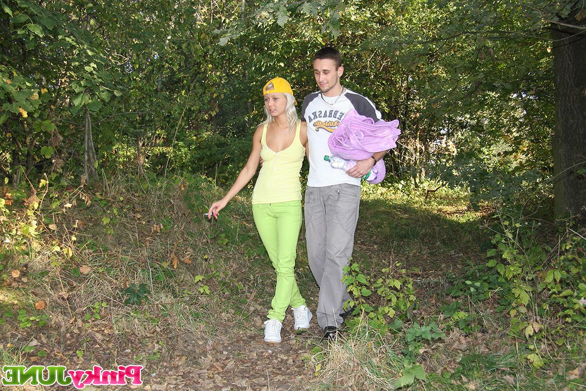 15P 18yo blond teen Pinky June gets roughly fucked in forest