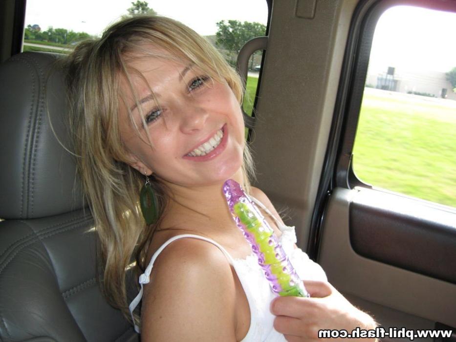 16P Blonde teen dares to suck dildo and fuck pussy in a car
