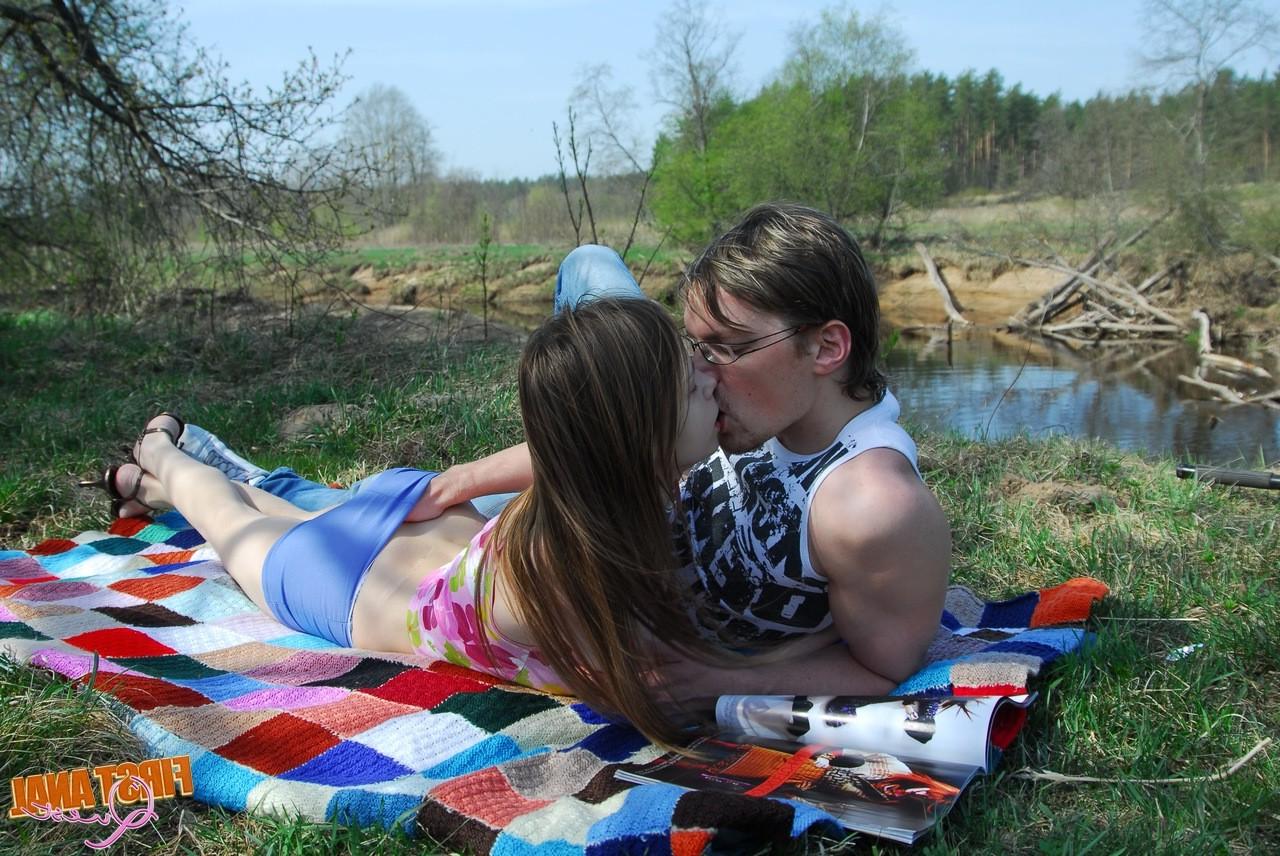 12P Sweet brunette teen girl in oral and anal actions