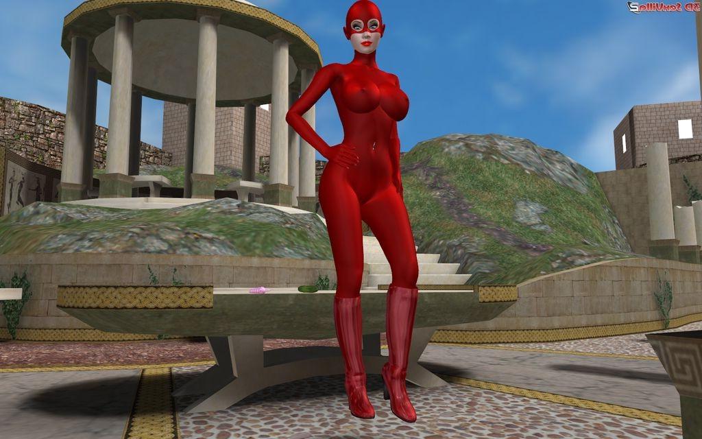 16P 3d animated latex babe toying all her sex holes