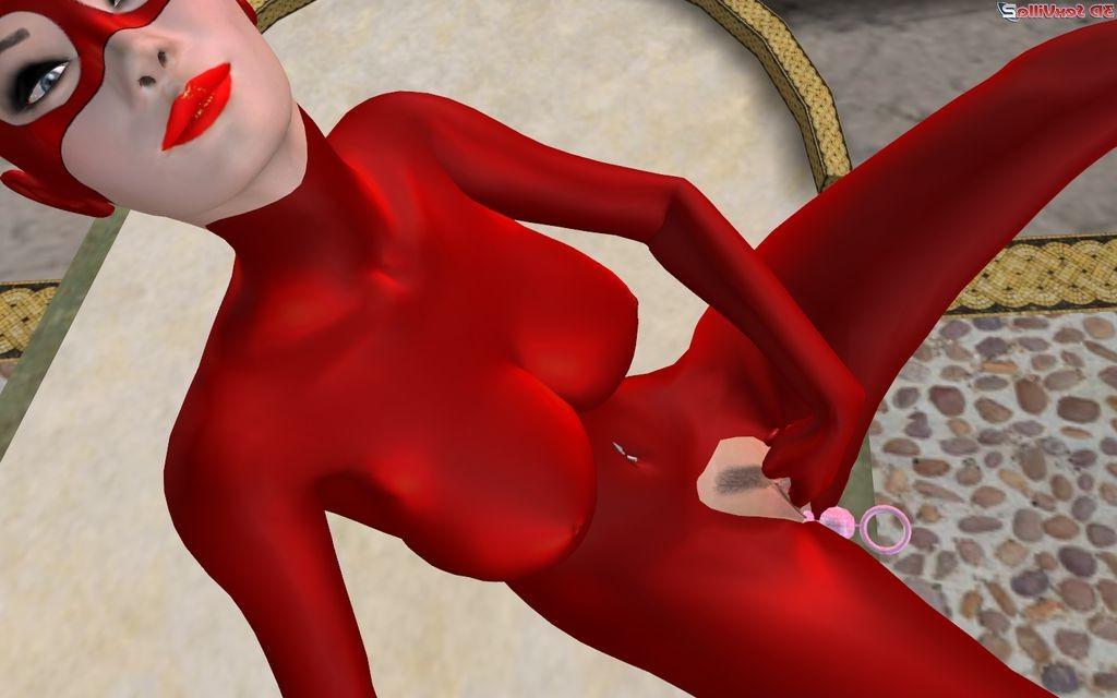 16P 3d animated latex babe toying all her sex holes