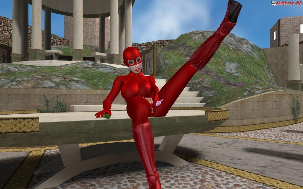 16P 3d animated latex babe toying all her sex holes