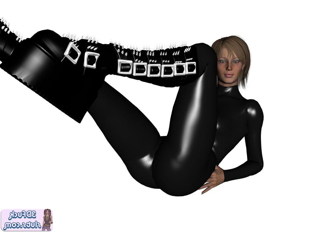 14P 3D babe in shiny black latex suit