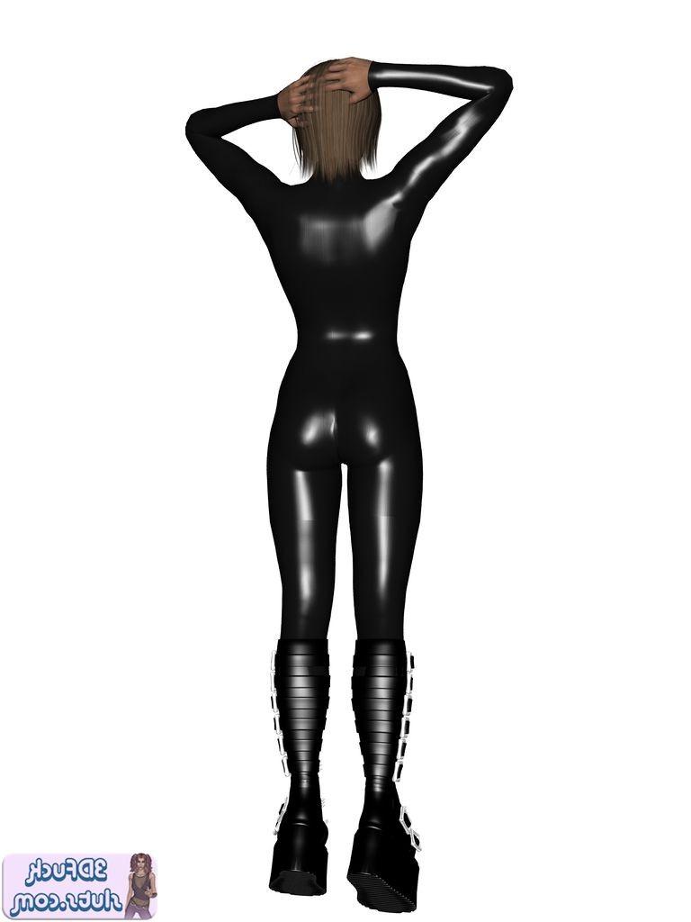 14P 3D babe in shiny black latex suit