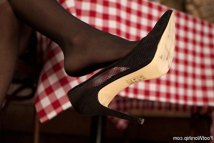 23P Milcah Halili black pantyhose asian footjobs Mickey Mod in a restaurant