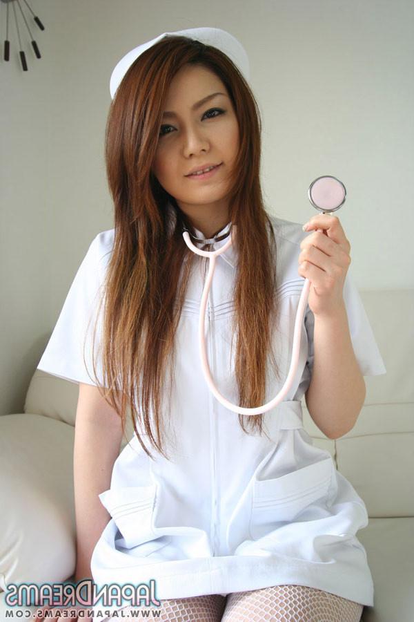 16P Super sexy Japanese Nurse babe in white fishnet stockings