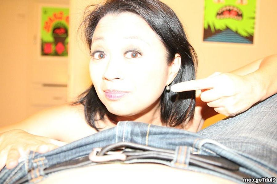 12P Asian Milf Lucky Star lubes and strokes a big cock in pov handjob