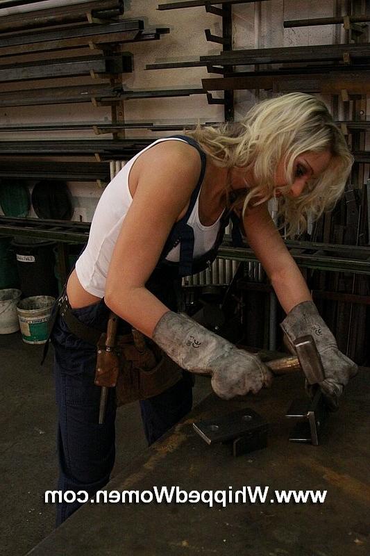 17P Blonde worker in whipping fire