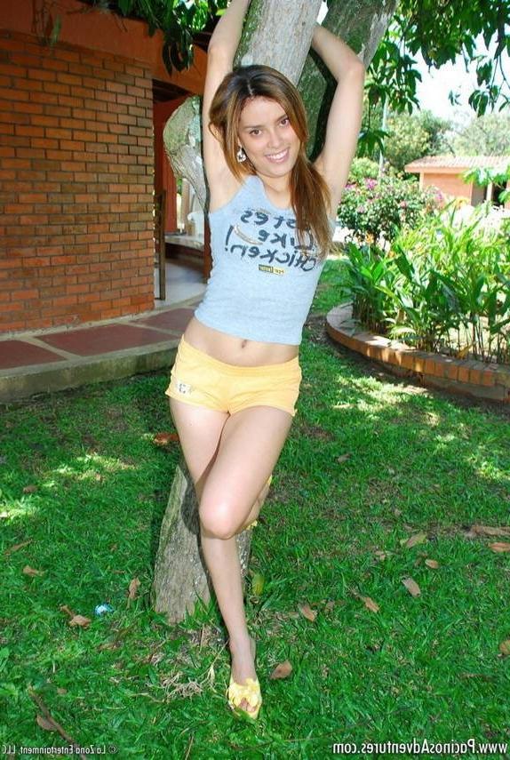 15P Latina teen cutie poses nude outdoors showing pussy