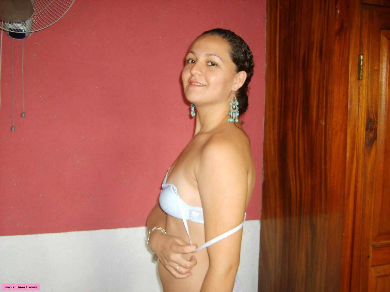 17P Teenie brunette latin babe posing on sexy white lingerie