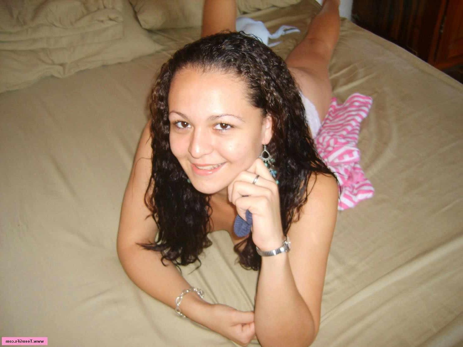 17P Teenie brunette latin babe posing on sexy white lingerie