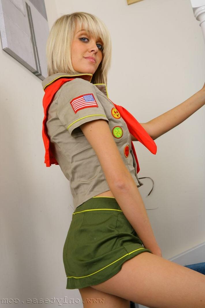 16P Stunning blonde Jade B in cute college uniform and white knee so