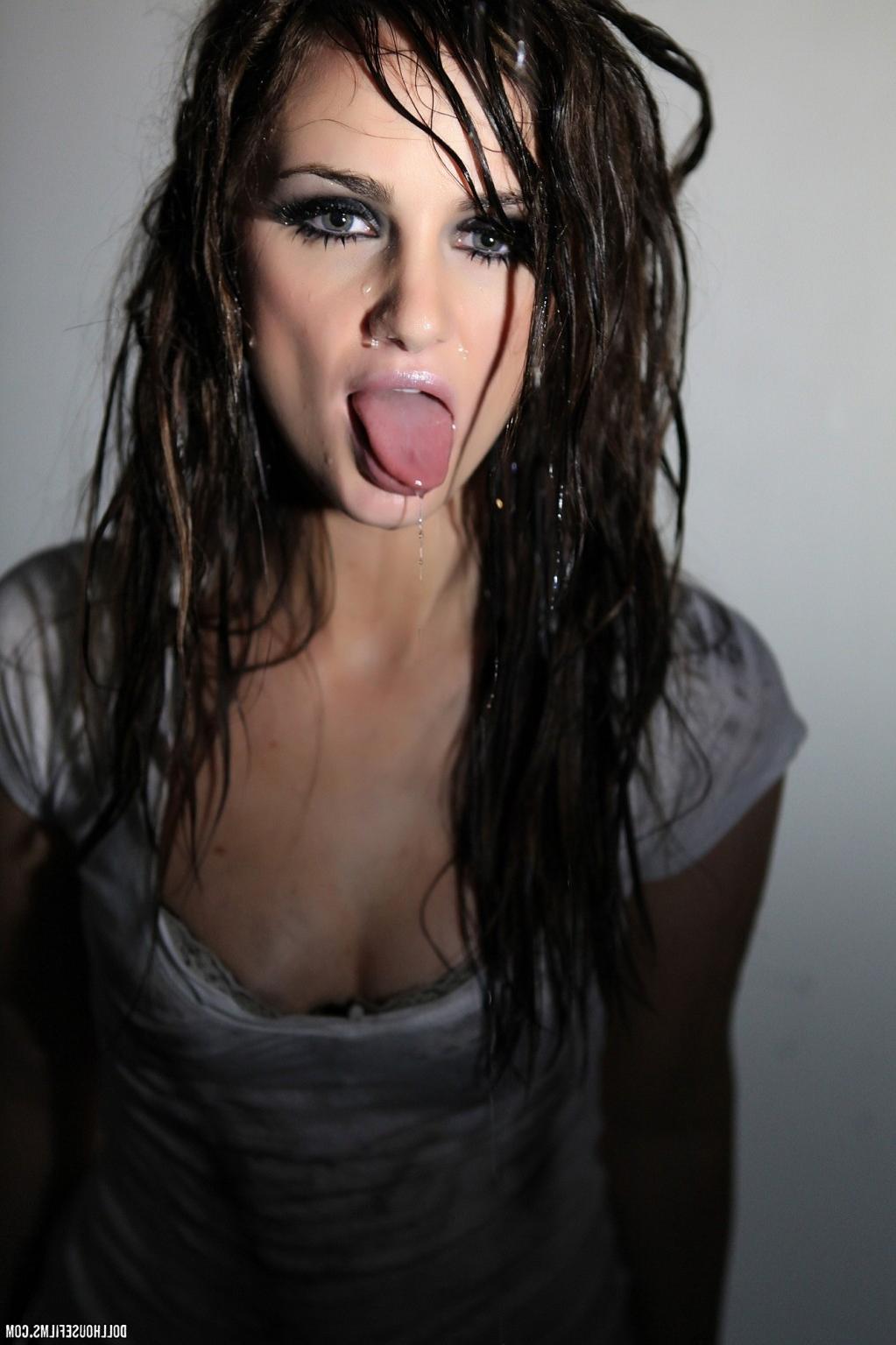 15P Lily Carter sliding off her dripping wet white Tshirt
